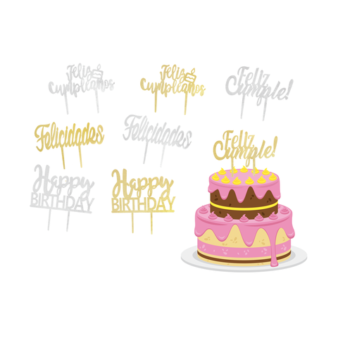 Frases para Pastel Cake Toppers Metálicos (4-Pack)
